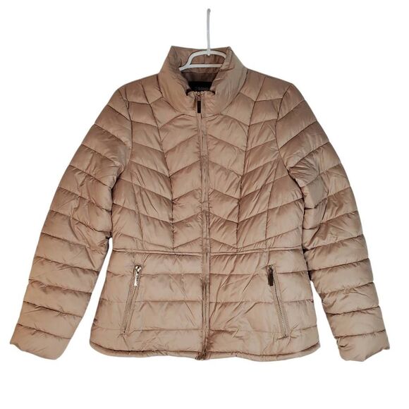 Ci Sono Full Zip Winter Packable Quilted Lined Puffer Jacket Coat Taupe Large - Picture 1 of 11